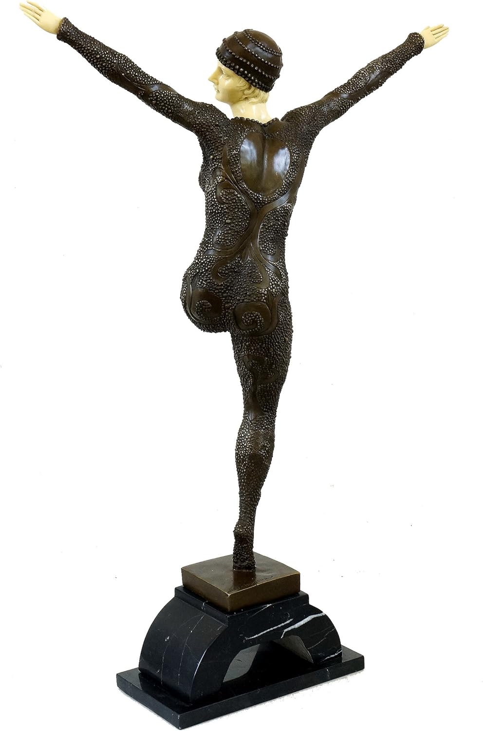 Kunst & Ambiente - Grosse Art Deco Skulptur - XXL Tänzerin auf Marmorsockel Figur - D. H. Chiparus s