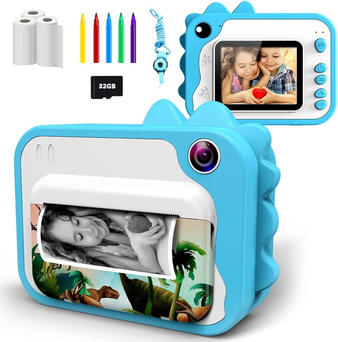 KinderKamera,DigitalKamera Print Sofortbildkamera 1080P 2.4 Zoll Bildschirm Videokamera Schwarzweiss