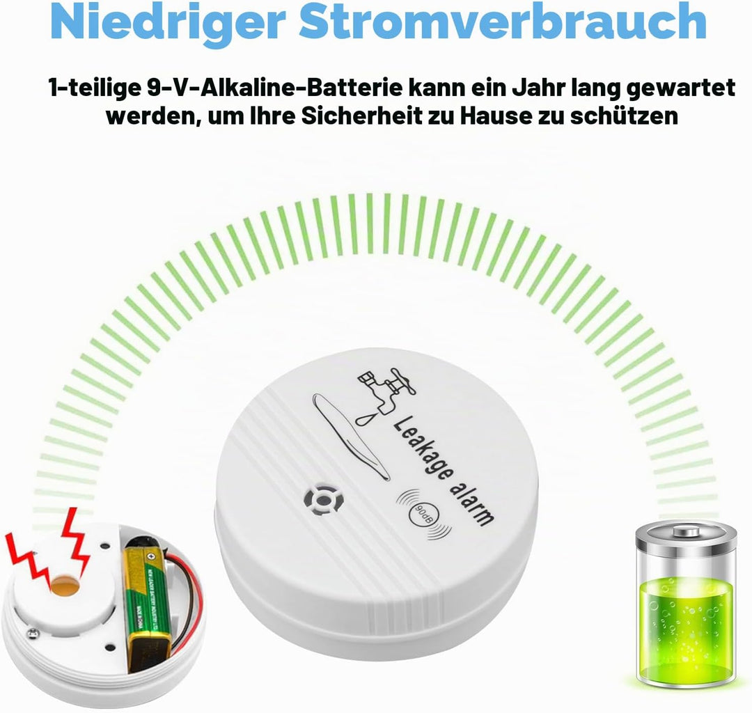 Wassermelder Wasseralarm Leck und Tropfen Alarm 90dB, 3 Stück Sirene Kabelloser Sensor Wasserstand,