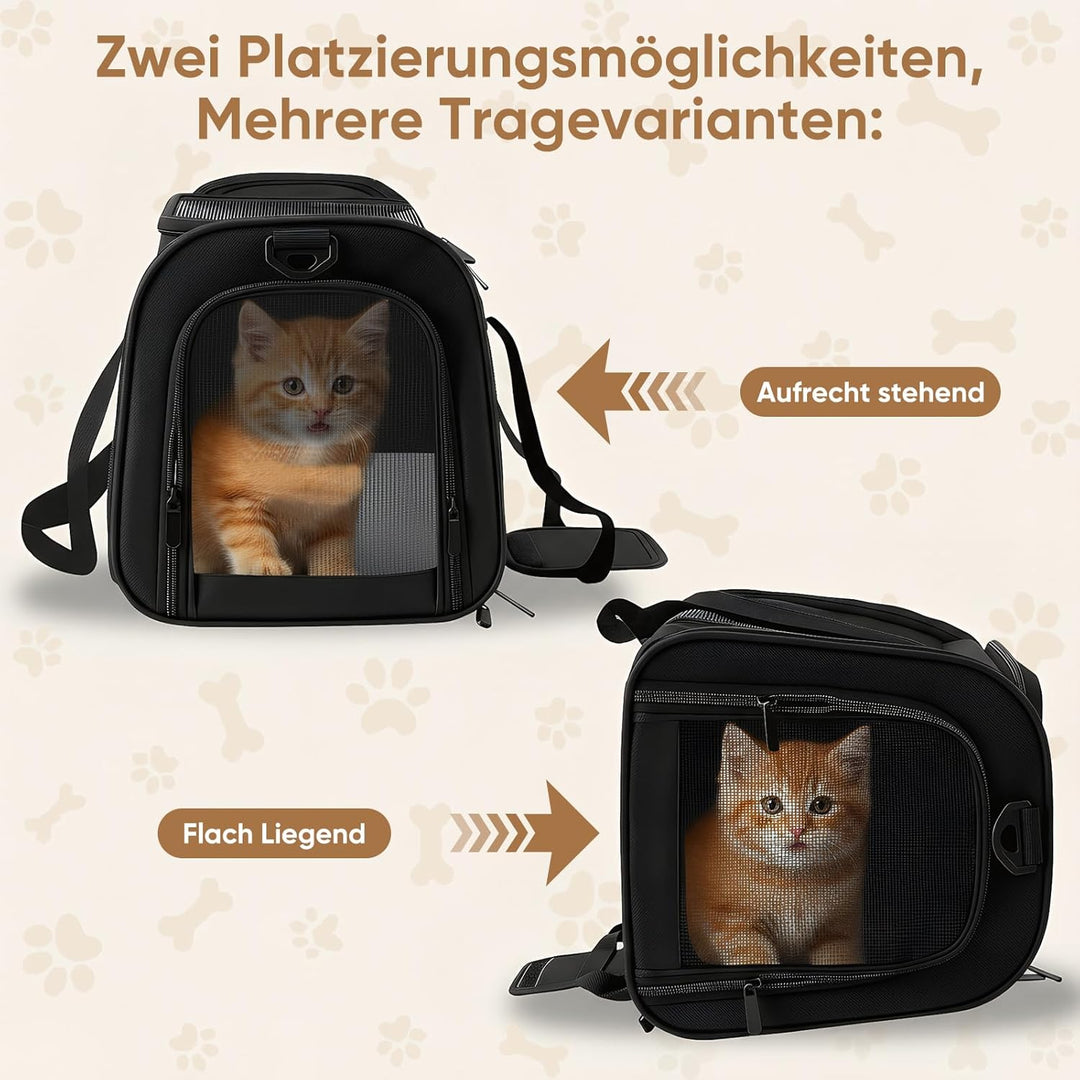 Transporttasche Katze und Hund, Faltbare Katzentransportbox, Haustiertragetasche mit Einstellbar Sch