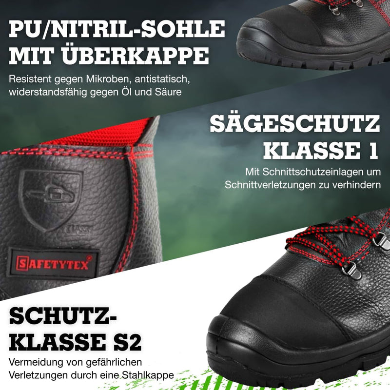 Safetytex Forststiefel Kettensägen Schnittschutzstiefel Waldarbeiterstiefel Leder Forst Schnürstiefe