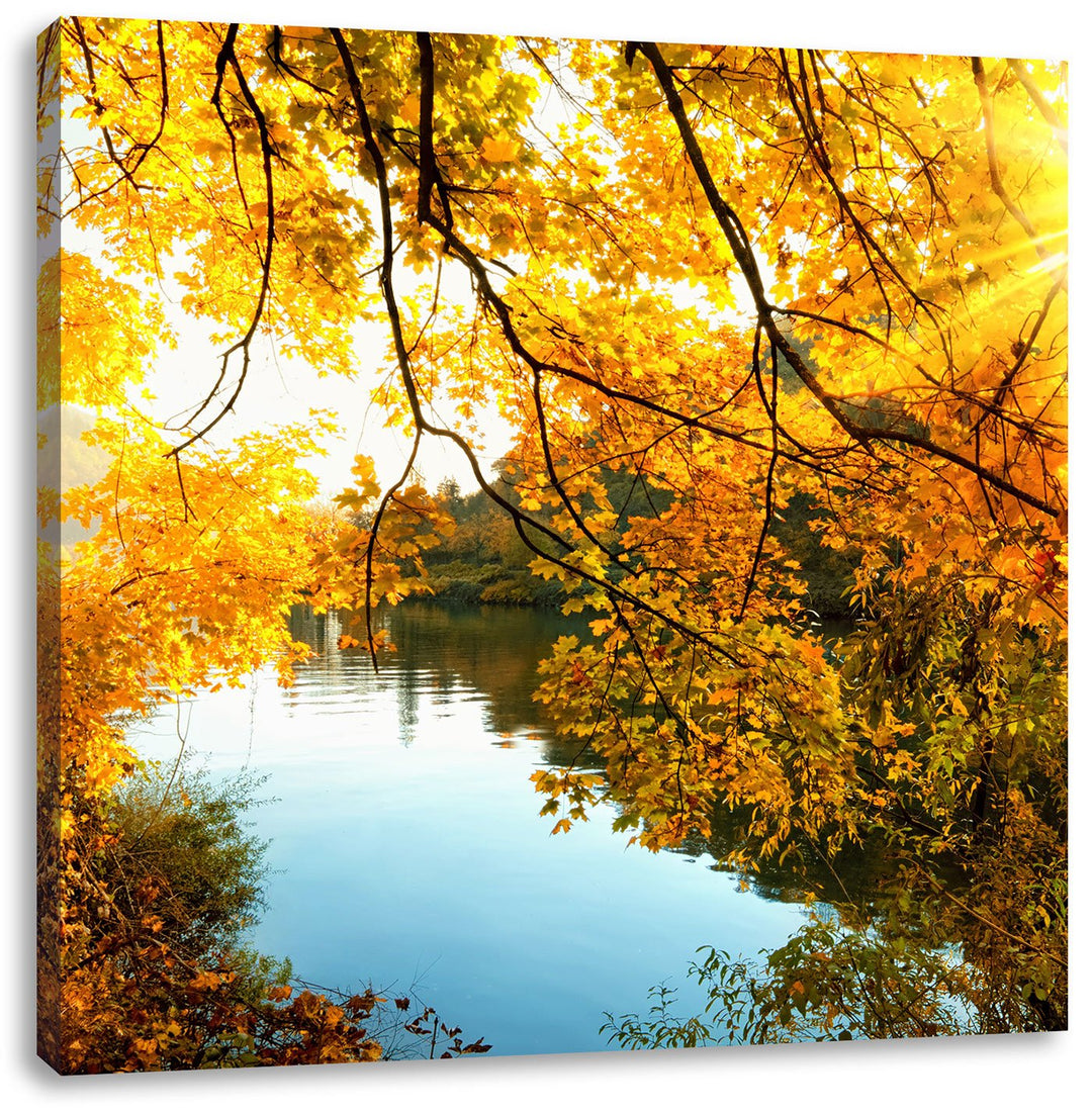 Pixxprint Landschaft mit See und Bäumen, Format: 70x70 auf Leinwand, 70x70
