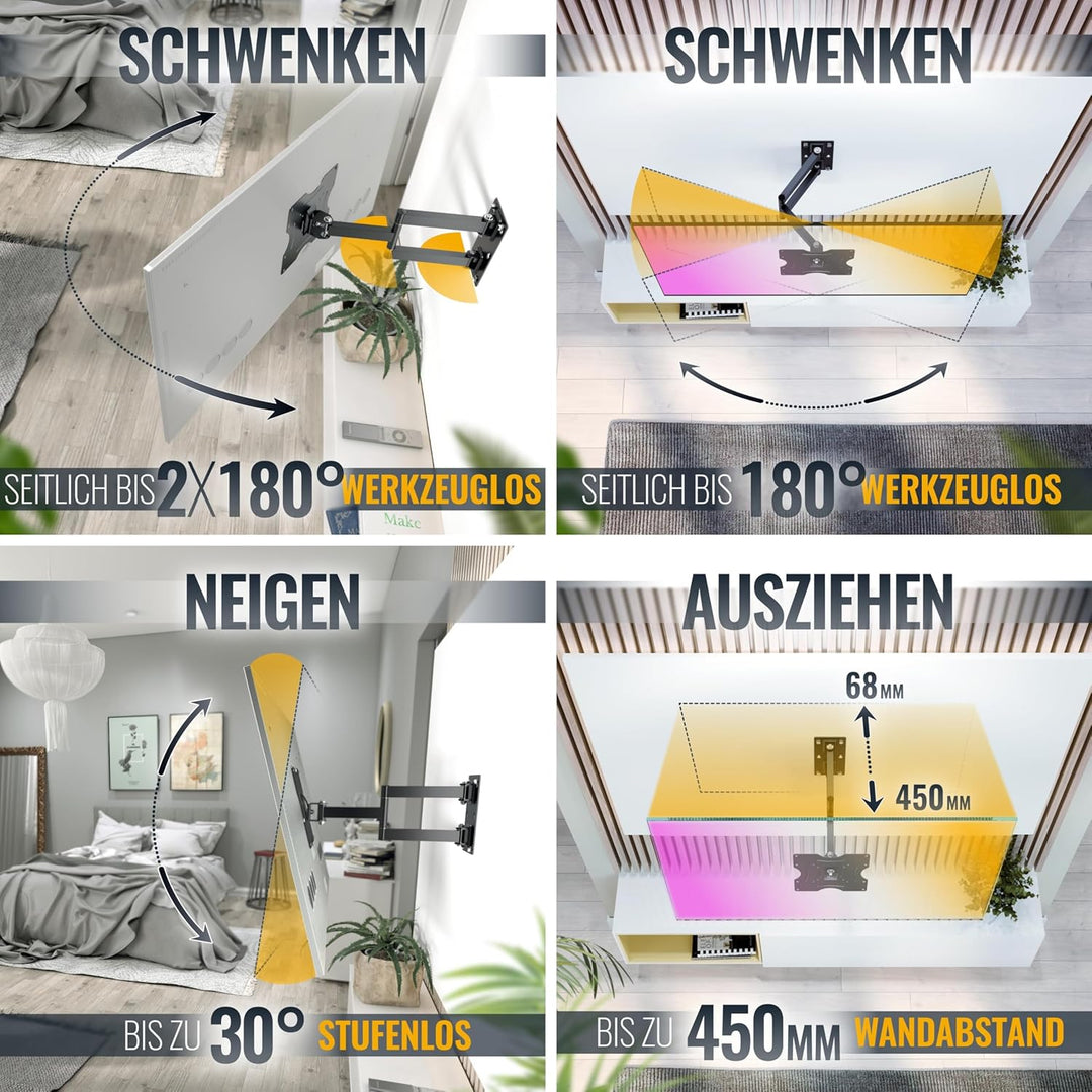 RICOO TV Wandhalterung Fernseher Schwenkbar Neigbar für 22-37 Zoll, Universal TV Halterung R02, Fern