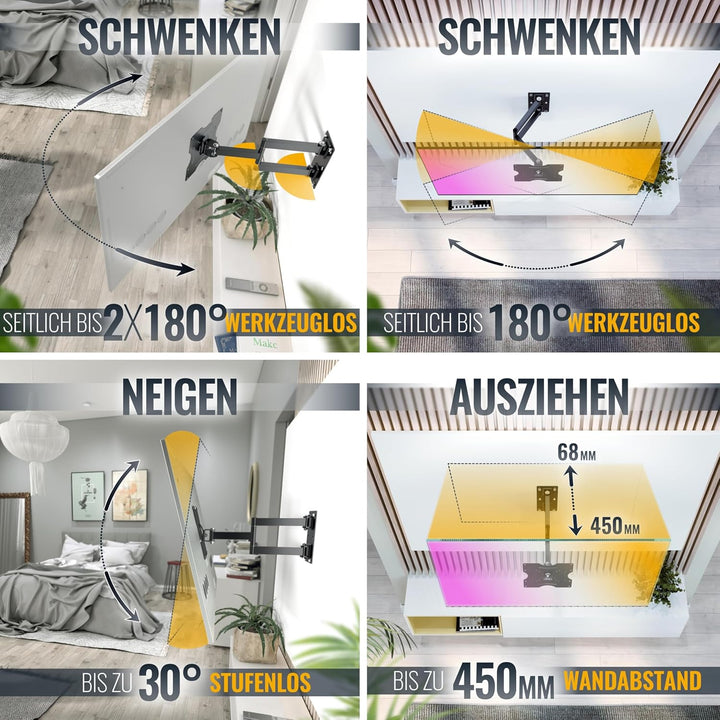 RICOO TV Wandhalterung Fernseher Schwenkbar Neigbar für 22-37 Zoll, Universal TV Halterung R02, Fern
