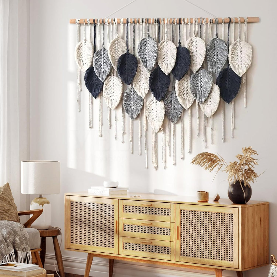 Weldomcor Grosser Wandbehang Wandteppich, Boho Makramee Gewebte Handgemachte Quaste Blatt Tapisserie