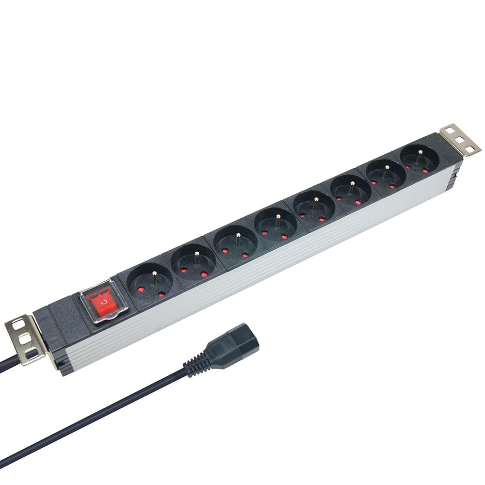 WAYTEX 37321 Steckdosenleiste Rackable 19 Zoll Stecker C14 – elektrisches Kopfband 8 Steckdosen mit
