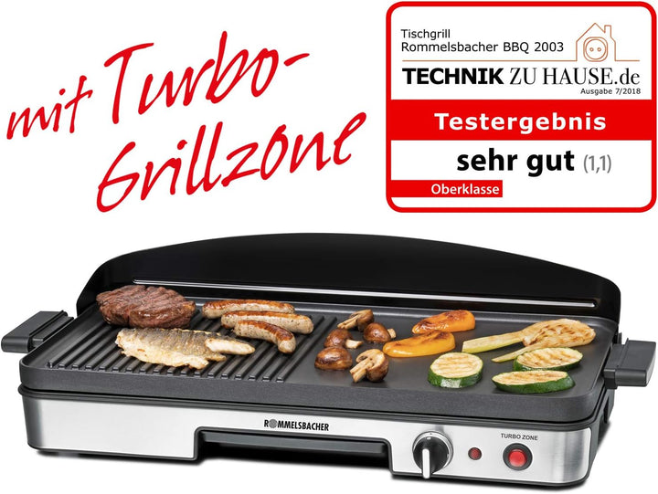 ROMMELSBACHER Tischgrill BBQ 2003 - Turbo-Grillzone, 3-Lagen-Antihaftbeschichtung, Grillfläche 50 x