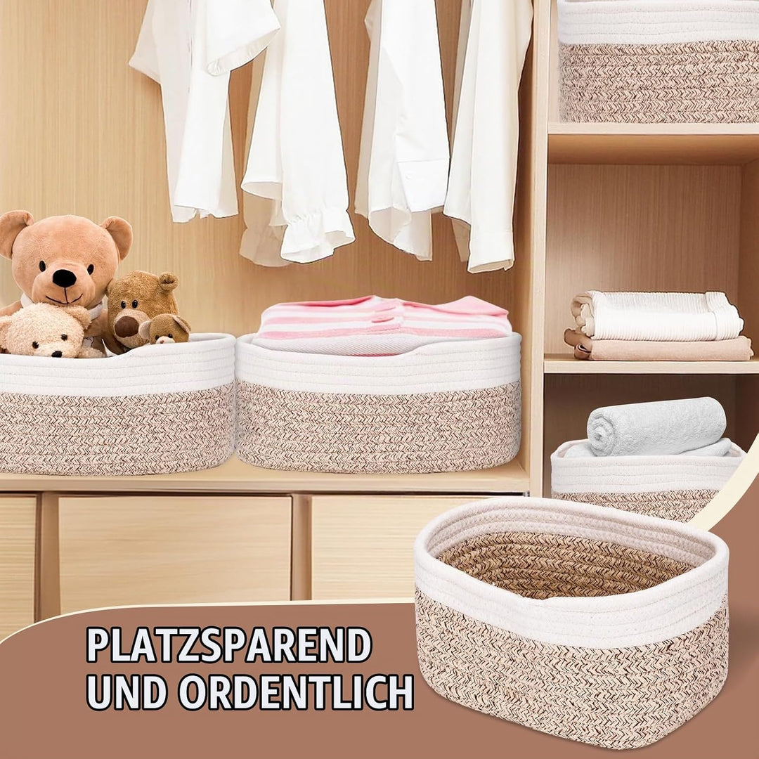BBWELL 4er Set Aufbewahrungskorb aus Baumwollseil – Geflochtene Körbe – Stapelbare körbe aufbewahrun