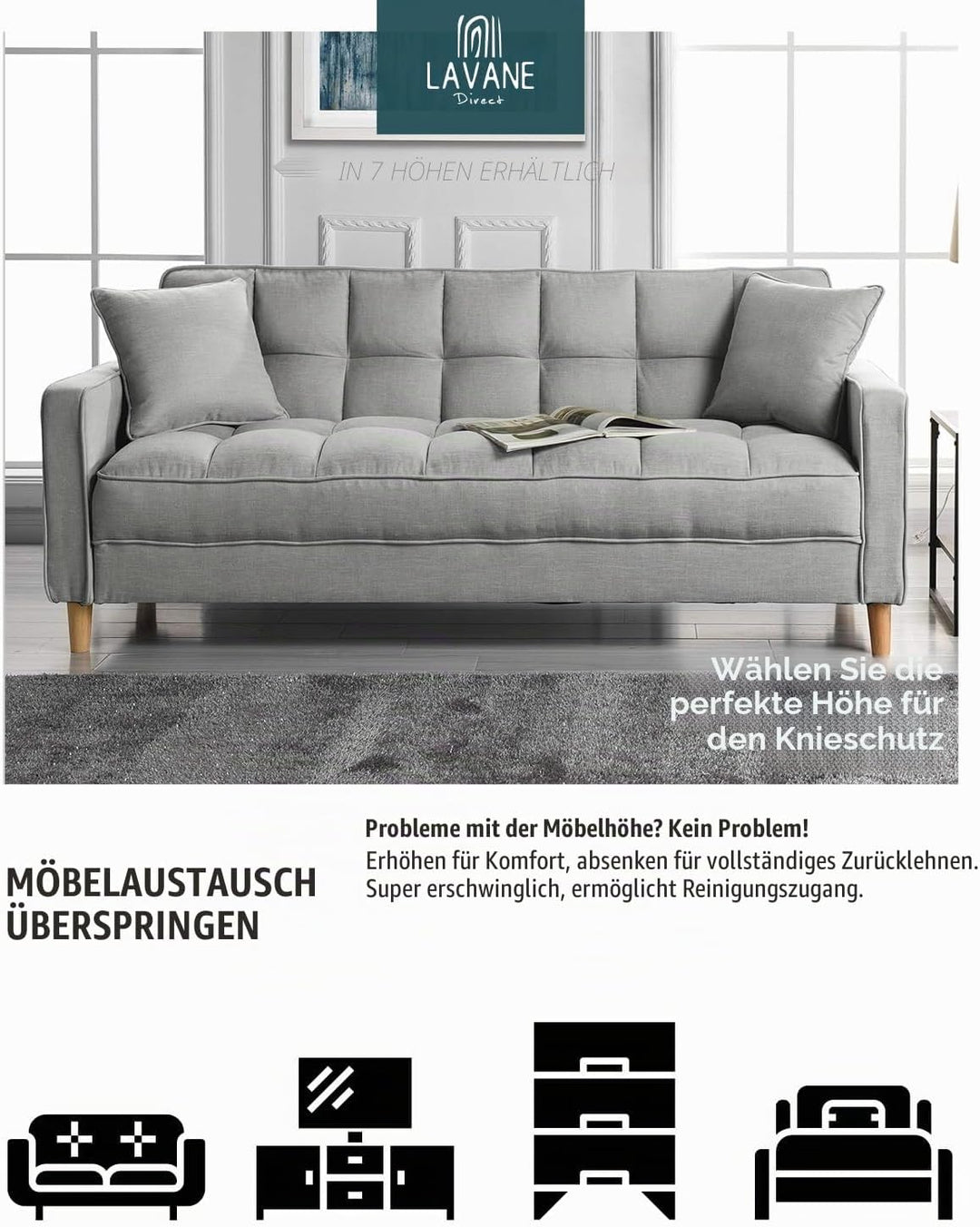 La Vane 3.15 Zoll / 8cm Holz Tischbeine, 4 Stück Massivholz Konisch Ersatz Möbelfüsse Möbelbeine mit