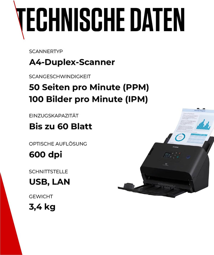 Canon Scanner imageFORMULA DR-S250N| Dokumentenscanner mit Web-Scan Funktion | Duplex Scanner mit Ei