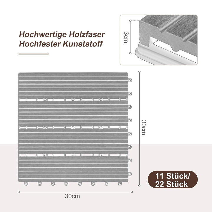 Laneetal 22er Set WPC Holz Fliese Terrassenfliesen klicksystem 30x30cm für Terrasse und Balkon Boden