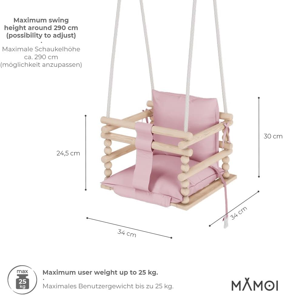 MAMOI® Babyschaukel, Schaukel Indoor und Outdoor, Holzschaukel für Baby und Kinder, Kinderschaukel,