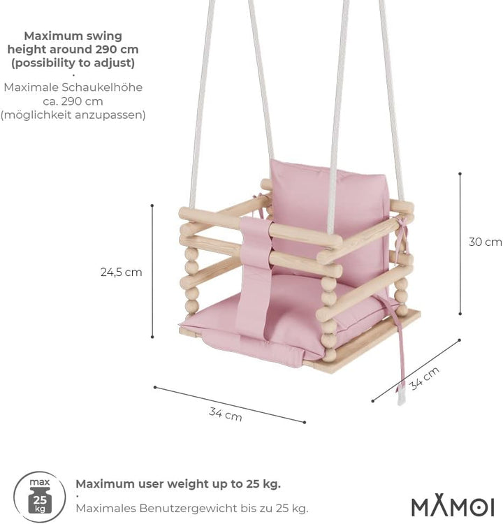 MAMOI® Babyschaukel, Schaukel Indoor und Outdoor, Holzschaukel für Baby und Kinder, Kinderschaukel,