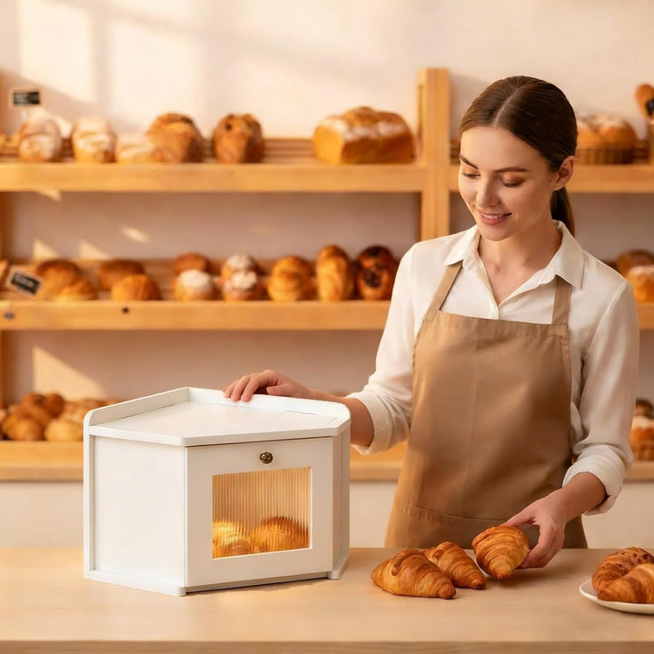 Grosser Brotkasten aus Naturholz, 41 x 27 x 13 cm – TraditionellerBrotkasten mit Rollverschluss – Br