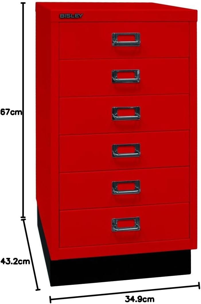 BISLEY MultiDrawer, 29er Serie mit Sockel, DIN A3, 6 Schubladen, Metall, 670 Kardinalrot, 43.2 x 34.