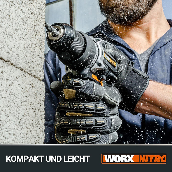 WORX WX352.9 Akku Schlagbohrschrauber Set, Bürstenloser Akkuschrauber 20V, 60Nm, 2-Gang-Getriebe und