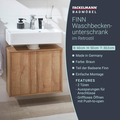 FACKELMANN Finn Waschbeckenunterschrank (60 x 50 x 30,5 cm) – Unterschrank für Waschbecken mit Aussp