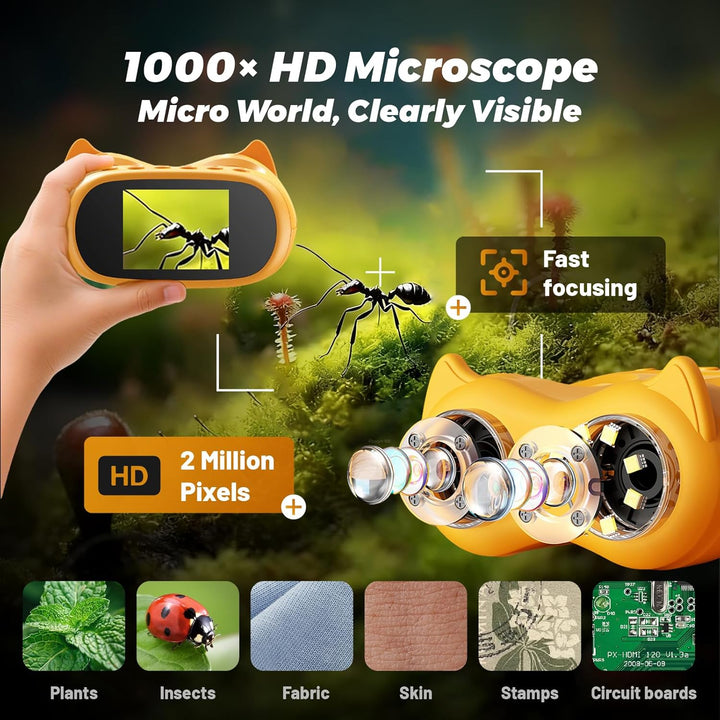 2 In 1 Fernglas und Mikroskop für Kinder, 2.0" IPS Bildschirm, 1000X Tragbares Kindermikroskop mit F