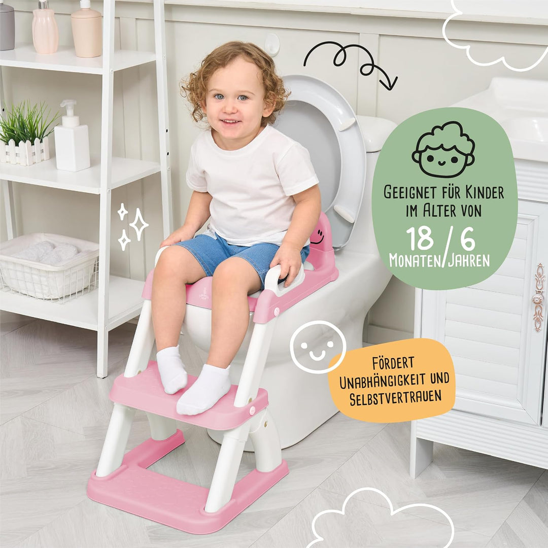Toilettensitz Kinder mit Treppe – Höhenverstellbarer Kinder Toilettensitz mit Trittstufe &amp; Rückenleh