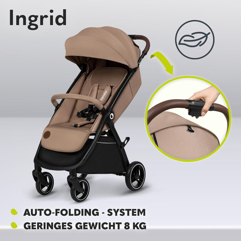 LIONELO INGRID Kinderwagen bis 22 kg von 6 Monaten bis 4 Jahren Grosse 360° schwenkbare Räder Volle