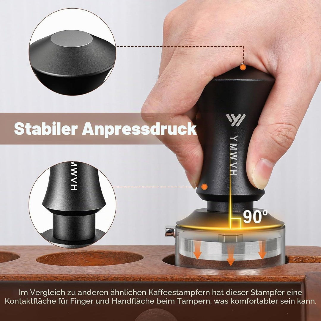 Kaffee Tamper mit Ripple Base 58mm, Edelstahl Espresso Tamper mit 20lbs/30lbs Ersatzfedern - Eloxier