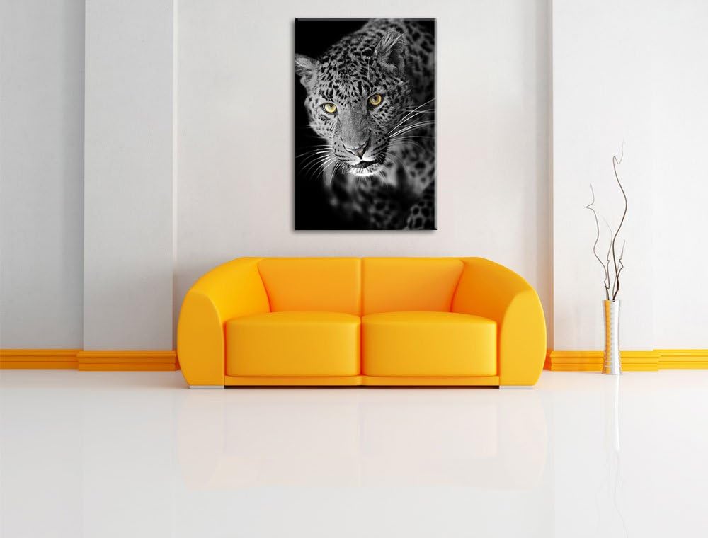 Dark prächtig anmutiger Leopard schwarz/weiss Format: 100x70auf Leinwand, XXL riesige Bilder fertig