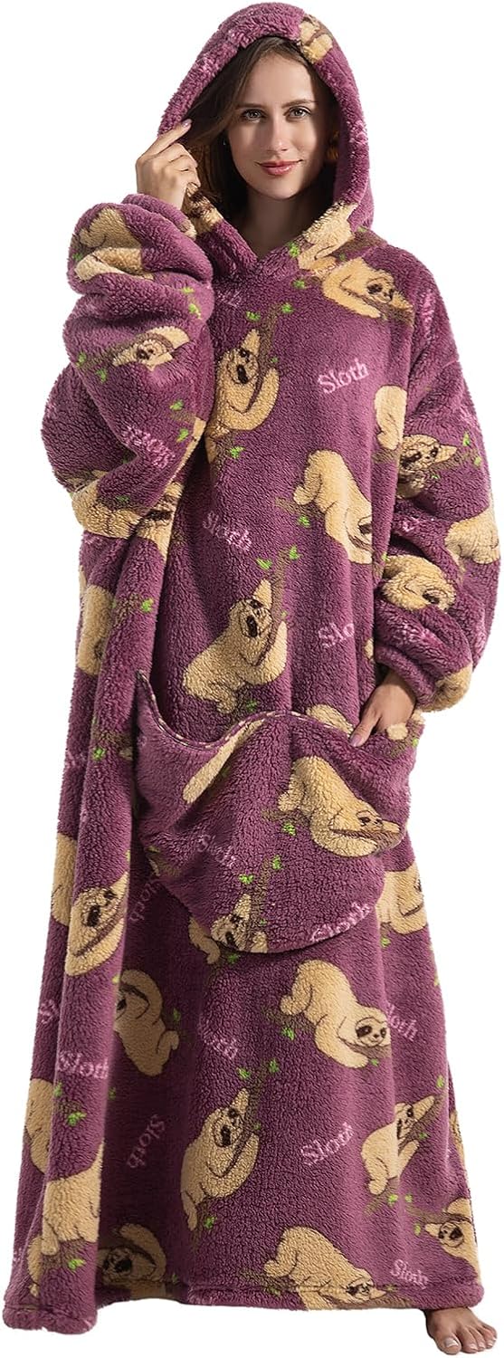 Ultra Weiche Hoodie Decke mit Ärmeln Warme Flanell Decke zum Anziehen für Zuhause Sofa und Bett, Kus