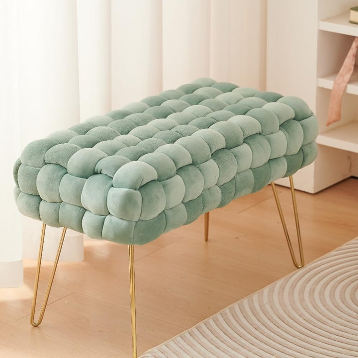 Zedelmaier Moderner Velvet Kosmetik Hocker, Quadratisch Ottoman-Fusshockermit goldfarbenen Metallbei