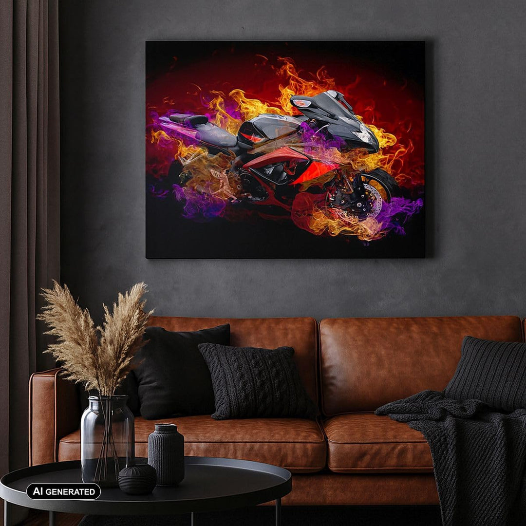 Bilder auf Leinwand Motorrad Feuer Abstraktion Leinwandbild 70x50cm Wandbilder Dekoration Wohnzimmer