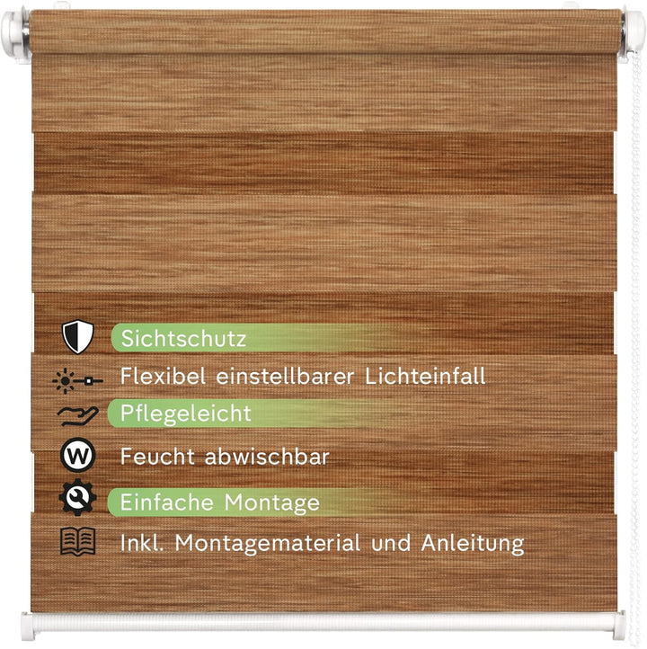 Rikmani Doppelrollo Fensterrollo LUIS Duo-Rollo Klemmfixierung Zebrarollo Seitenzugrollo ohne Bohren