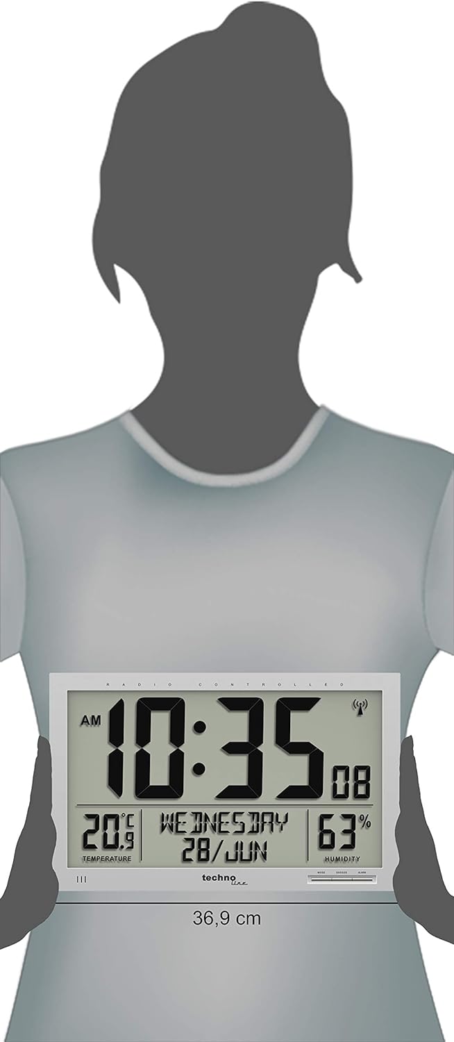 Technoline WS 8013 - digitale, moderne Designer XL Funkwanduhr, schlanker Rahmen, Temperaturanzeige,