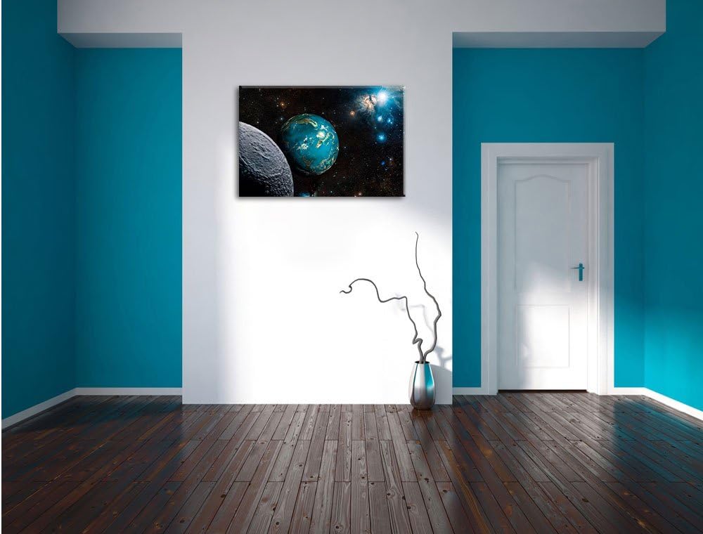 Planet Erde im Kosmos, Format: 100x70 auf Leinwand, XXL riesige Bilder fertig gerahmt mit Keilrahmen