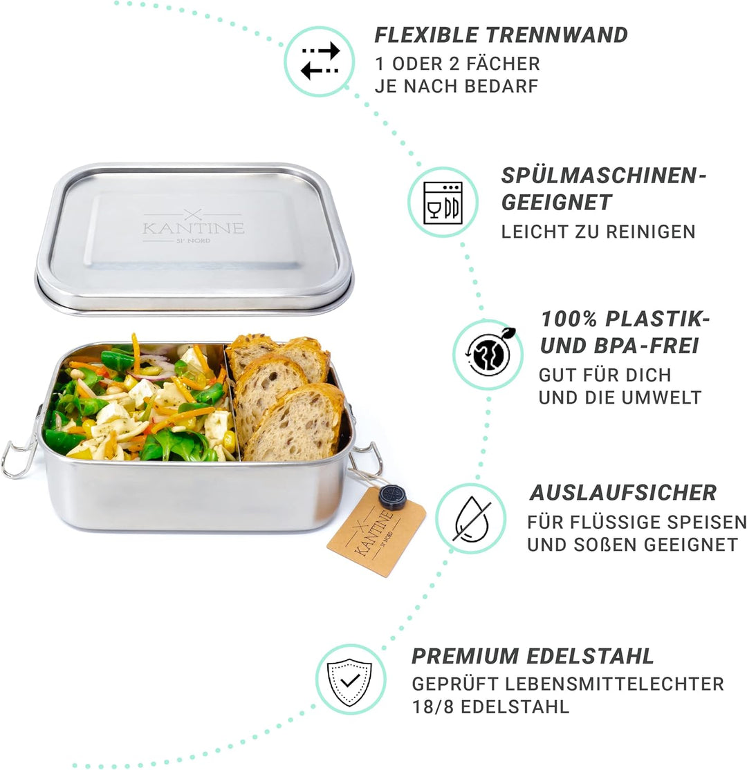 Kantine 51° Nord Lunchbox Classic 800ml aus Edelstahl, Auslaufsichere Brotdose, Bento Box für Erwach