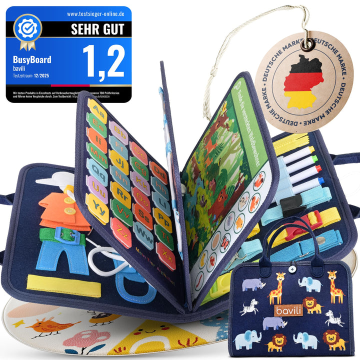 Montessori Busy Board ab 3 Jahre - 8 interaktive Seiten mit Deutschen Inhalten - Montessori Spielzeu