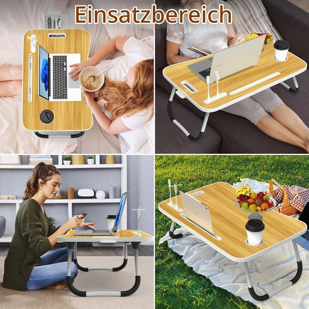 Huracan Laptoptisch für Bett, Laptop Ständer Betttisch Klappbarer, Tragbares Lapdesk mit Schublade,
