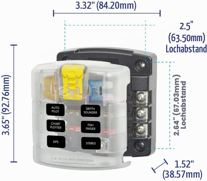Blue Sea Systems ST Flachsicherungsblock 6 Schaltkreise mit Abdeckung, 6 Schaltkreise mit Abdeckung