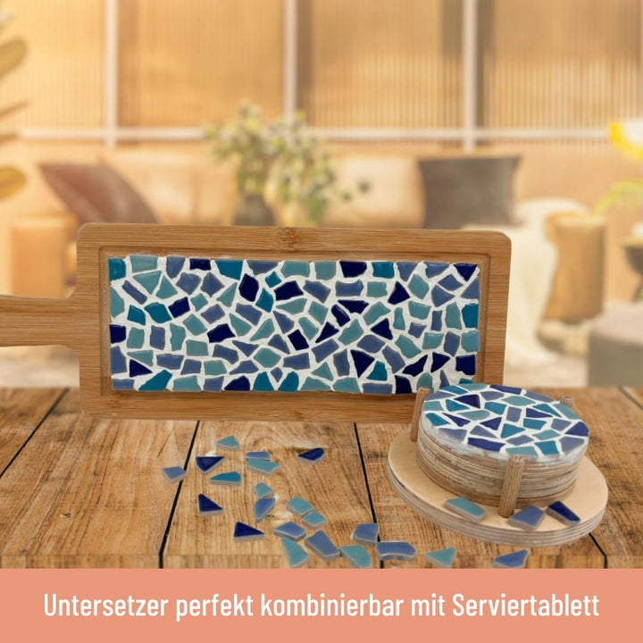 Little Creations - DIY Mosaik Bastelset Erwachsene Blau | 1x Servierplatte & 4x Untersetzter | Kompl