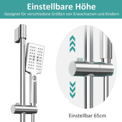 EMKE Duschsystem Duschset, Brausestangenset-Duschstange 72cm+Handbrause mit 150cm Schlauch+Seifenhal