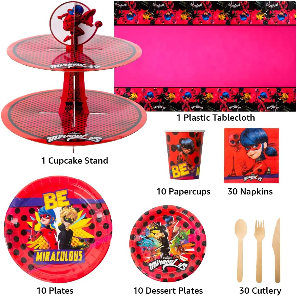 Miraculous Ladybug Feier-Set - Geburtstags-Kit für Kleinkinder - Über 100 Teile - Cat Noir - Partyar