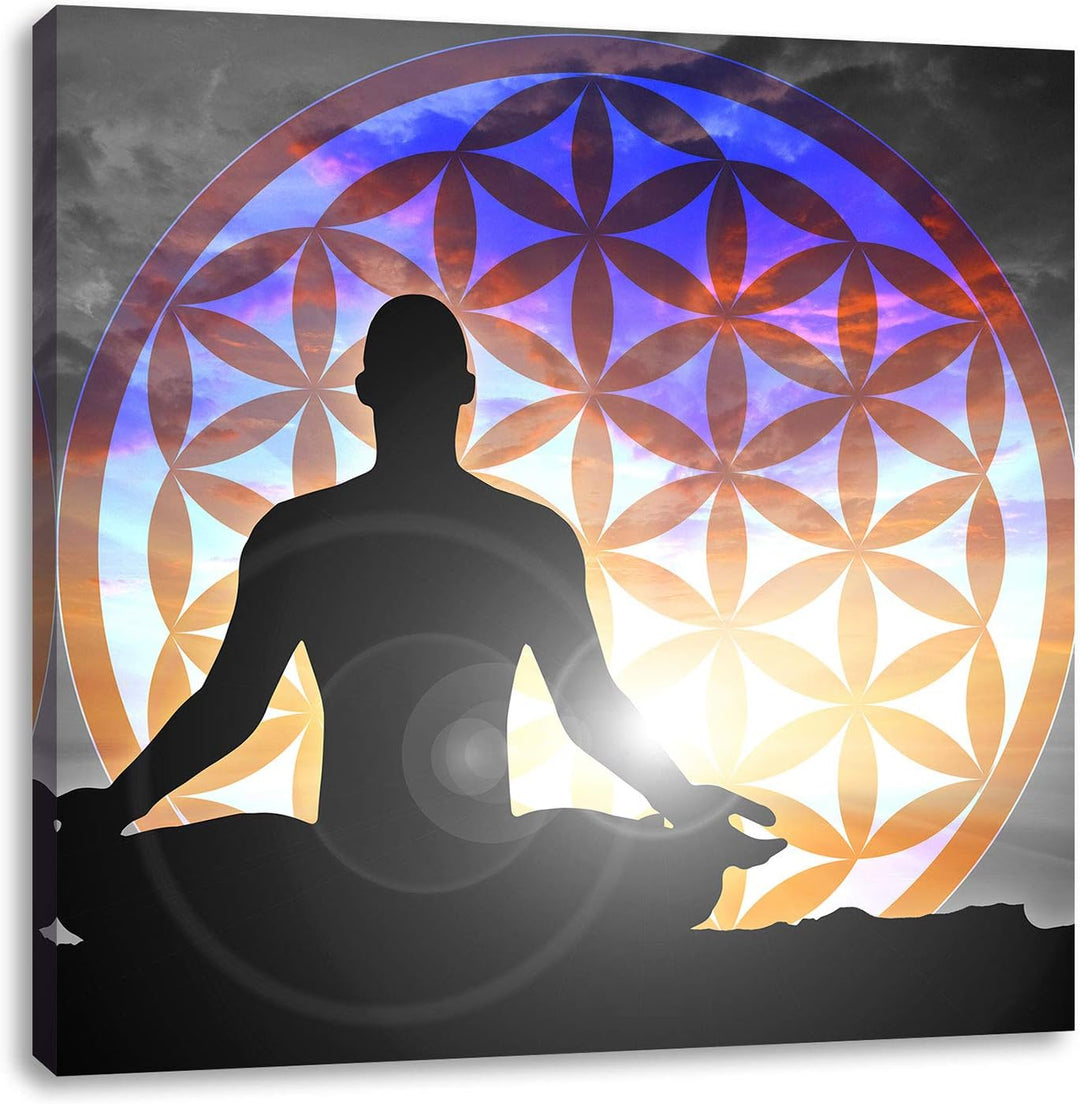 Pixxprint Blume des Lebens als Leinwandbild/Grösse: 70x70 cm/Wandbild/Kunstdruck/fertig bespannt, 70