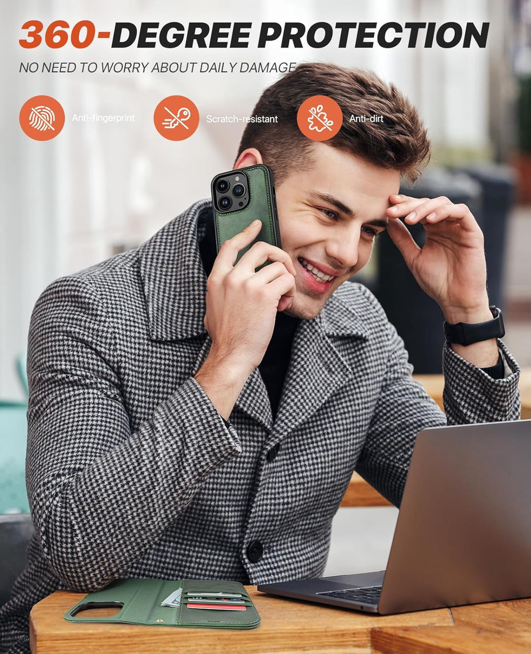 OCASE iPhone 15 Pro Max Hülle(2in1) Leder Stossfestes Case [Abnehmbare magnetische Hülle] [Kabellose