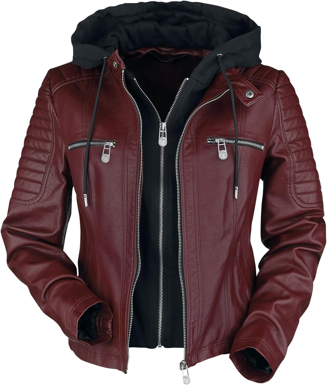 Black Premium by EMP Damen rote Kunstlederjacke mit Kapuze S dunkelrot, S dunkelrot