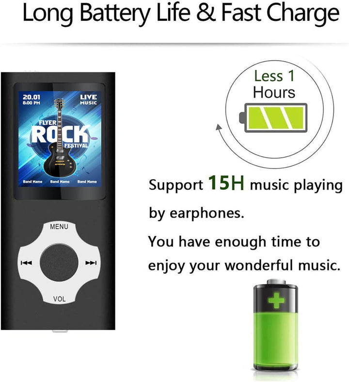 Tabmart MP3 MP4 Musik Player Inklusiv 32GB MicroSD Unterstützung Audio Player Media Player 1,81 Zoll