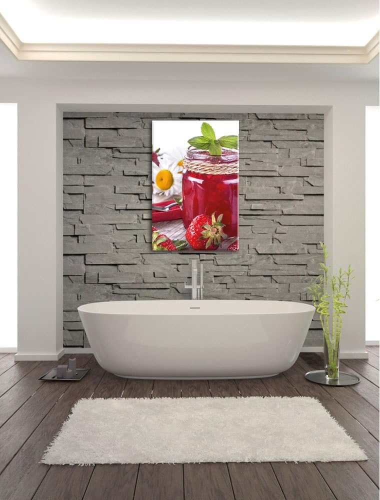 Pixxprint Glas mit Erdbeeren als Leinwandbild/Grösse: 100x70 / Wandbild/Kunstdruck/fertig bespannt,
