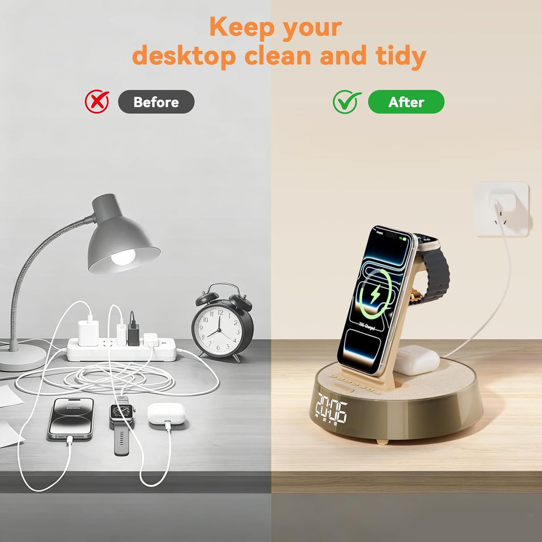 COLSUR Wireless Charger für iPhone für Samsung, Radiowecker mit Bluetooth Lautsprecher Induktive Lad
