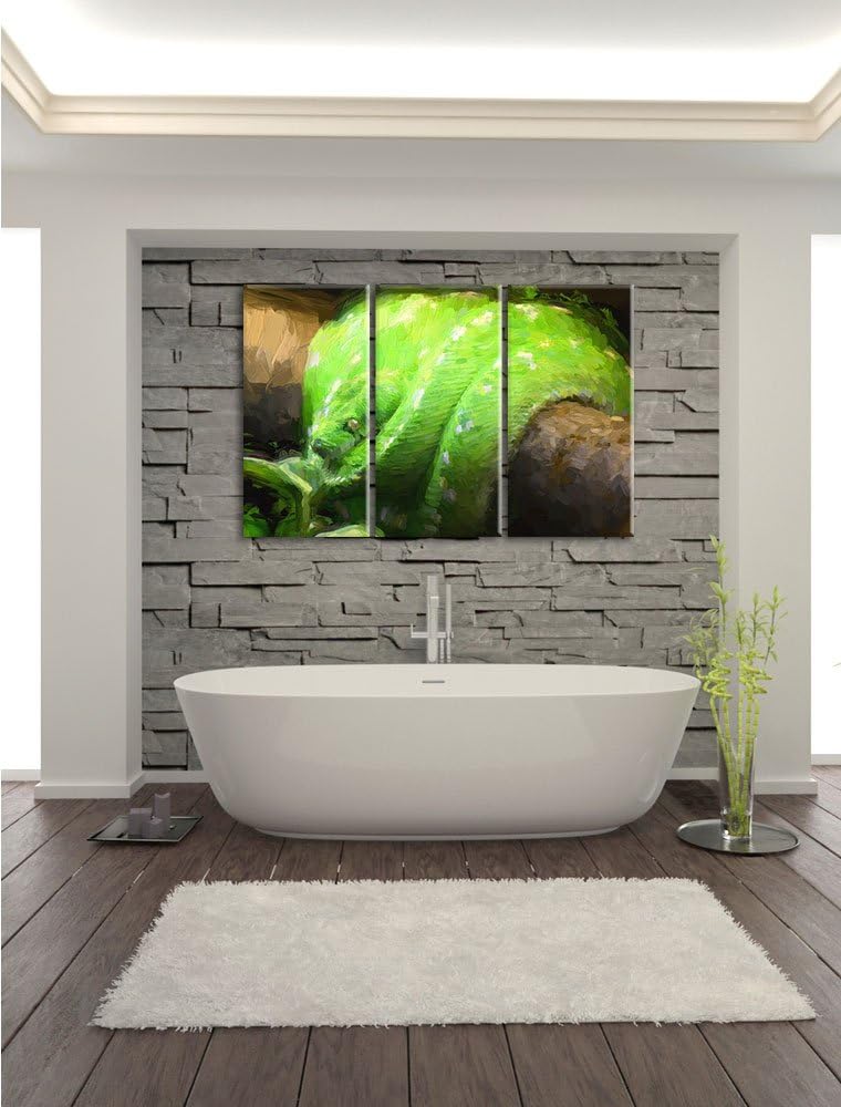 Pixxprint Grüne exotische Schlange / 3-Teilig/Gesamtmass 120cm Leinwandbild bespannt auf Holzrahmen/