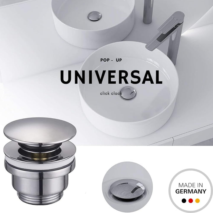 Schläfer 4051003 - Universal Ablaufgarnitur mit Überlauf (Chrom) - Pop Up Ventil für Waschbecken und