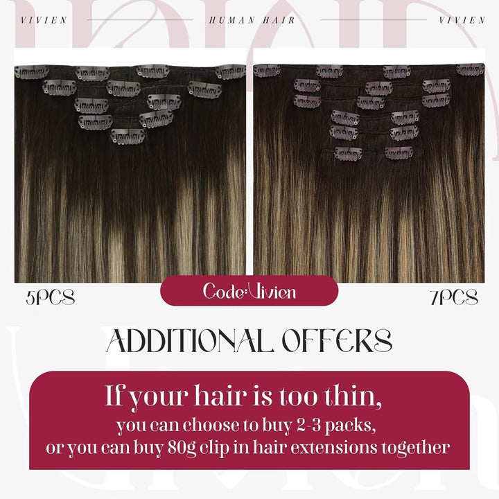 Vivien Echthaar Extensions Clip 45 cm Braun Ombre Clip in Extensions Echthaar Balayage Braun bis Blo