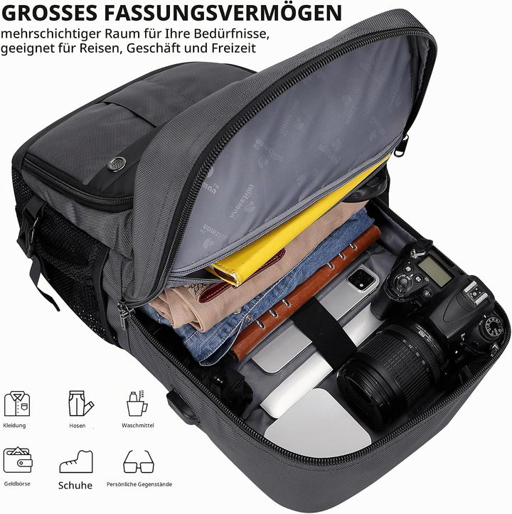 WITZMAN Reiserucksack Herren Damen Gross Laptop Rucksack 15.6-17 Zoll mit USB-Ladeanschluss Flugzeug
