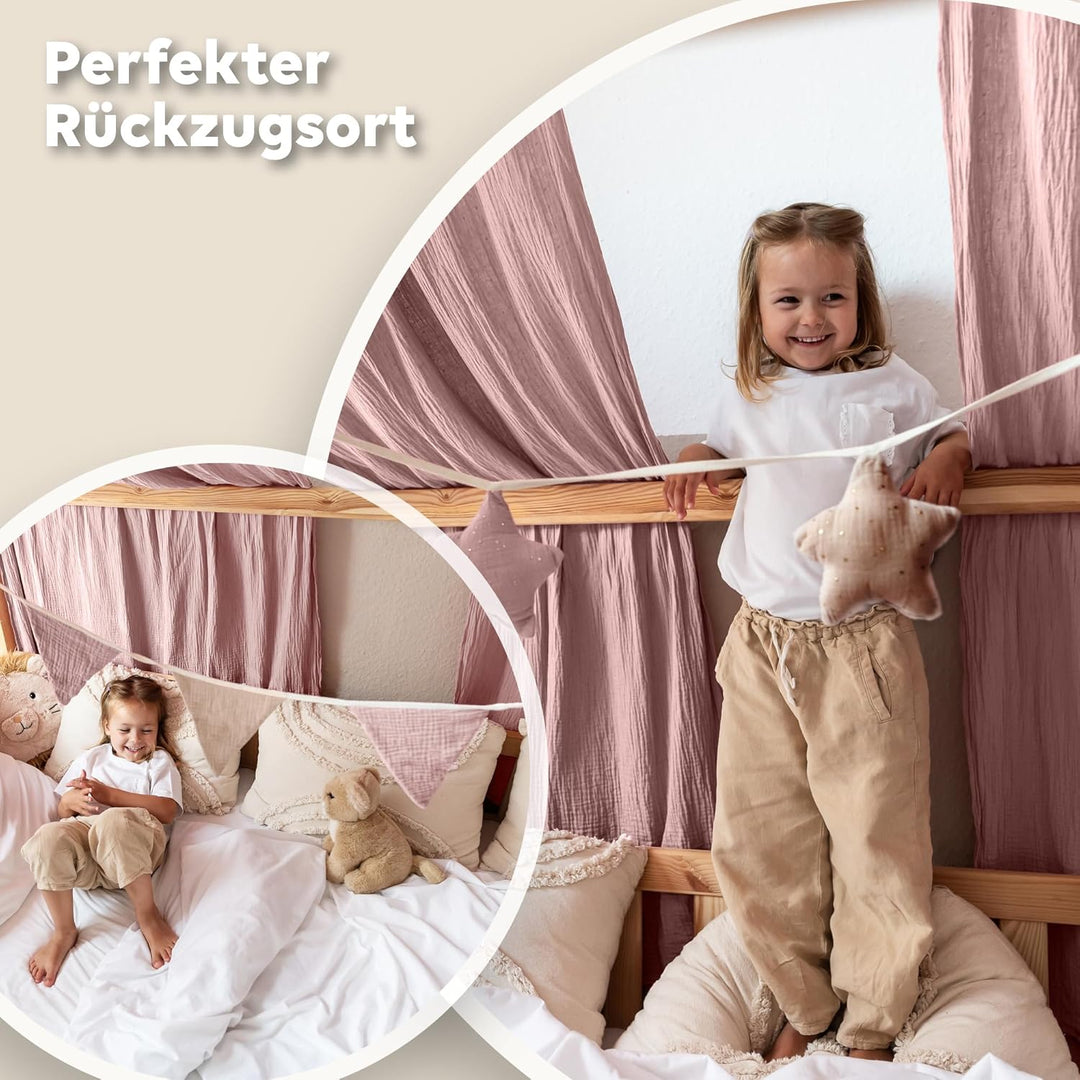 Hausbett Himmel mit Gold Applikation [in 12 Farben] Betthimmel Hausbett aus 100% Baumwolle Musselin